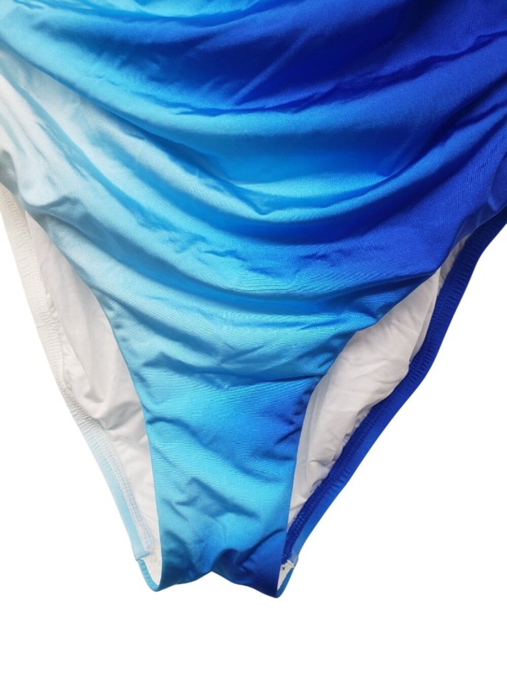 NEW La Blanca Blue White Tummy Control One Shoulder One Piece Swimsuit Ruched - Picture 4 of 11
